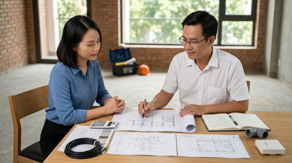 5 Kinh Nghiệm Thiết Kế Thi Công Điện Nước Gia Chủ Cần Biết | Xanh - Design &Amp; Build 4 5 Kinh Nghiệm Thiết Kế Thi Công Điện Nước Gia Chủ Cần Biết - Quy Trình Thi Công Điện Âm Tường: Từng Bước Vững Chắc | Xanh - Design &Amp; Build