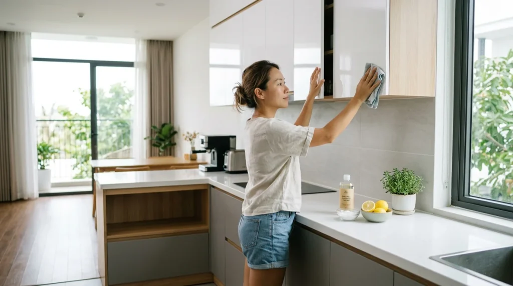 Cách Vệ Sinh Đồ Gỗ Tủ Bếp Acrylic, Melamine Bền Đẹp Như Mới | Xanh - Design &Amp; Build 5 Cách Vệ Sinh Đồ Gỗ Tủ Bếp Acrylic, Melamine Bền Đẹp Như Mới - Khử Mùi Tủ Bếp Acrylic Hiệu Quả Và Giữ Không Khí Trong Lành | Xanh - Design &Amp; Build