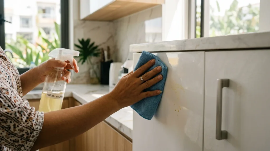 Cách Vệ Sinh Đồ Gỗ Tủ Bếp Acrylic, Melamine Bền Đẹp Như Mới | Xanh - Design &Amp; Build 4 Cách Vệ Sinh Đồ Gỗ Tủ Bếp Acrylic, Melamine Bền Đẹp Như Mới - Cách Làm Sạch Tủ Bếp Acrylic Bị Ố Vàng Và Giữ Độ Bóng | Xanh - Design &Amp; Build